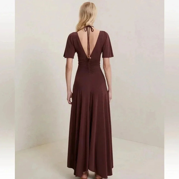 NWT A.L.C. Size XS Bitter Chocolate Brown Nina Beaded tie neck maxi - Picture 4 of 7